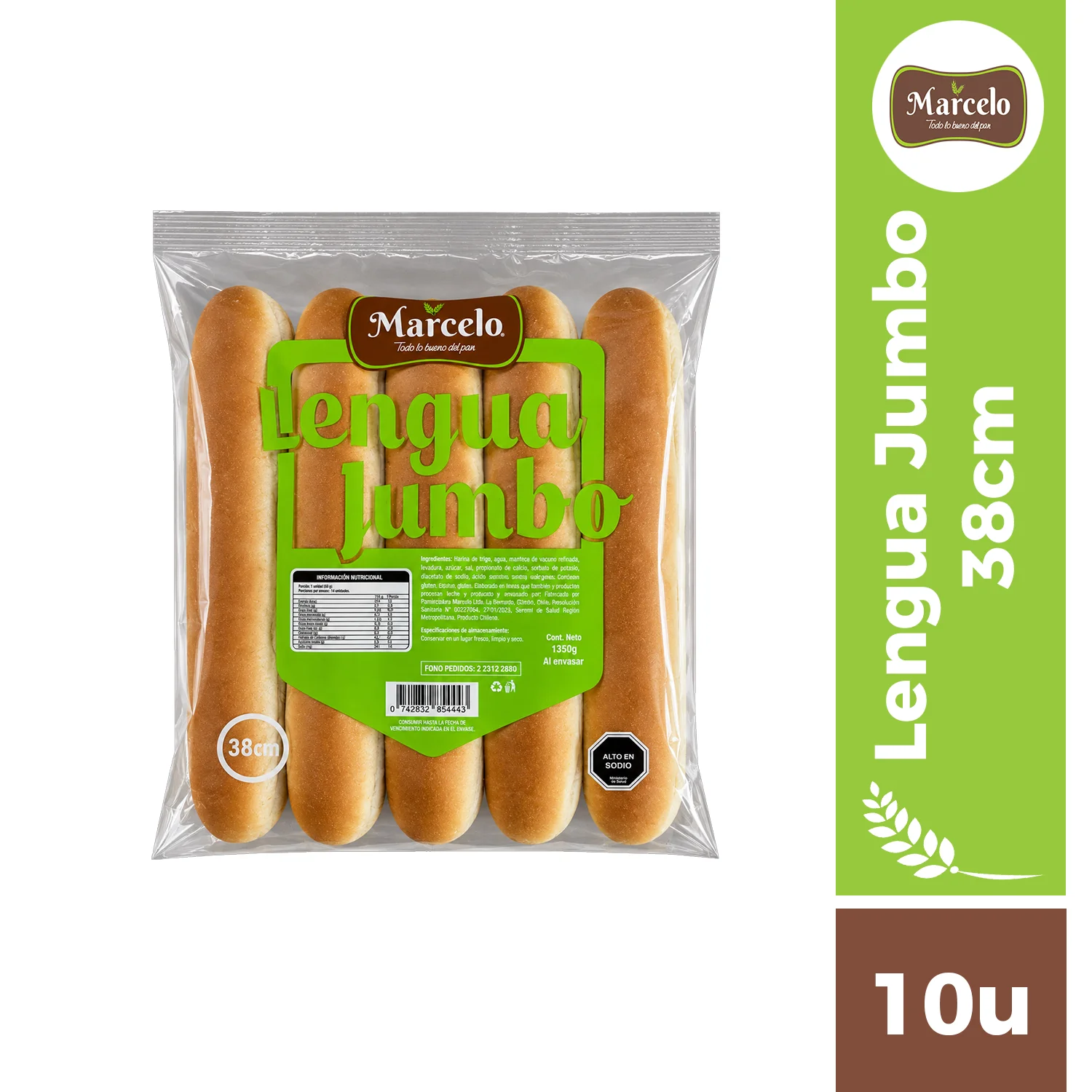 Pan de completo jumbo 38cm 10u Marcelo