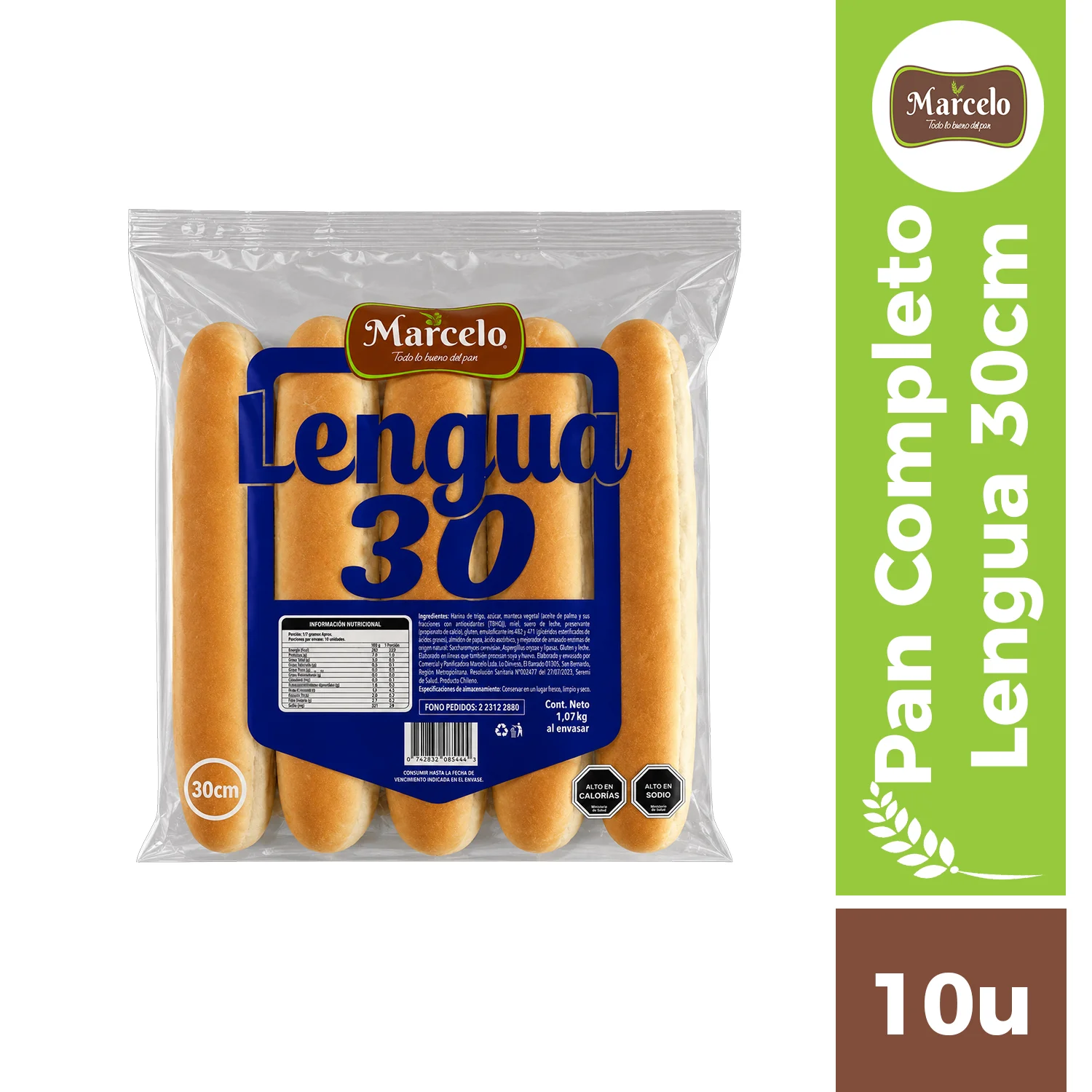 Pan completo lengua 30cm 10u Marcelo