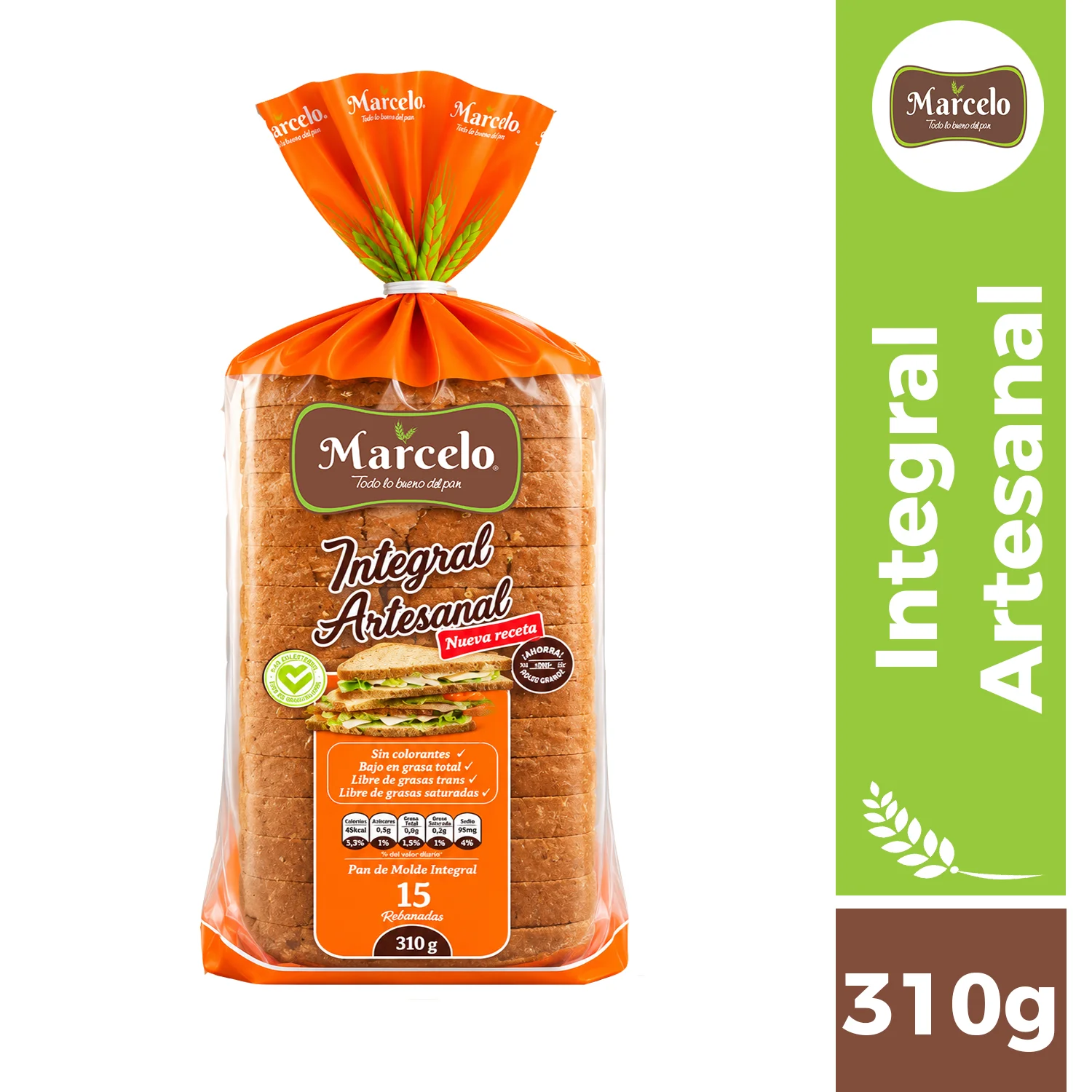 Pan de molde integral 310g Marcelo