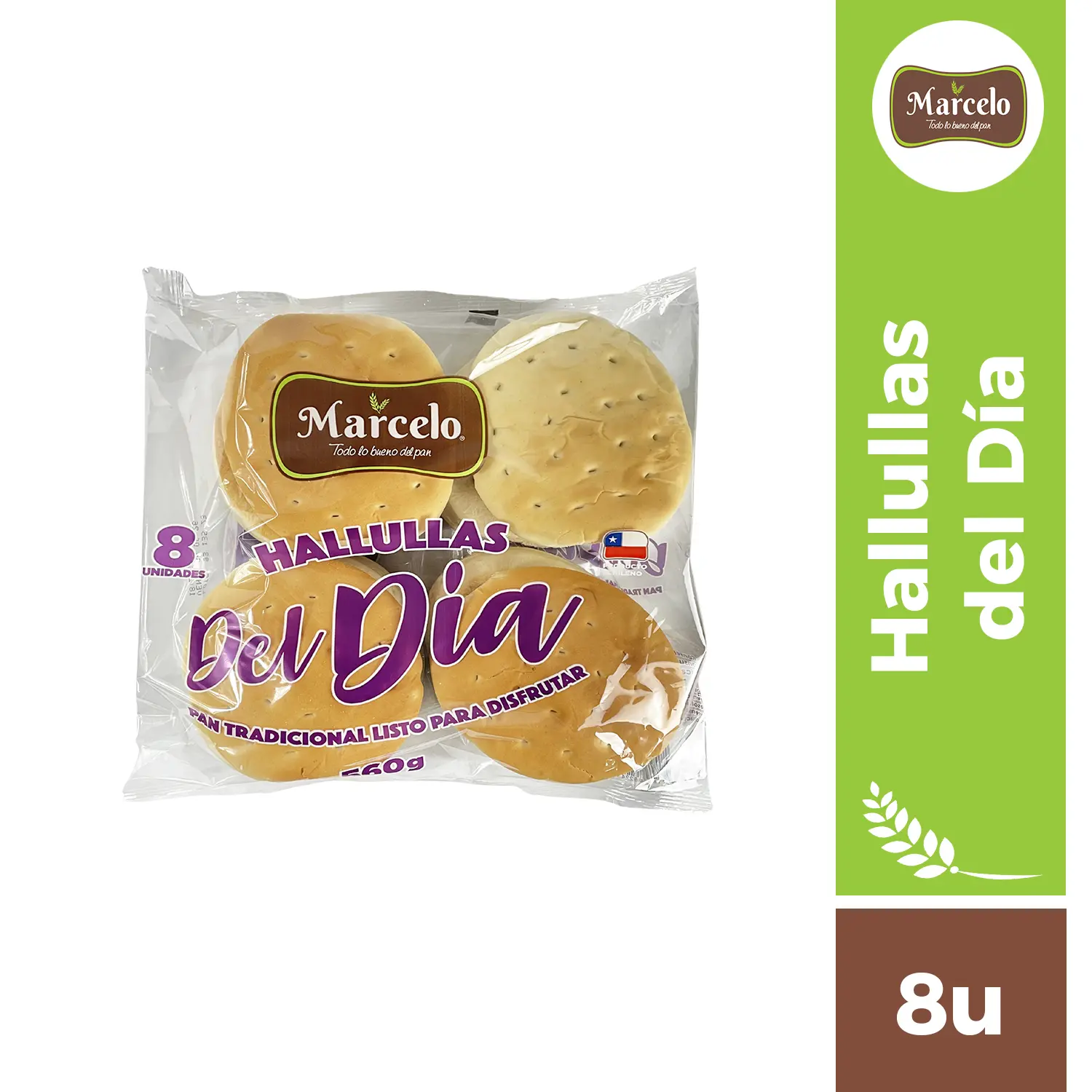 Pan hallulla del dia 8 unidades 560g Marcelo
