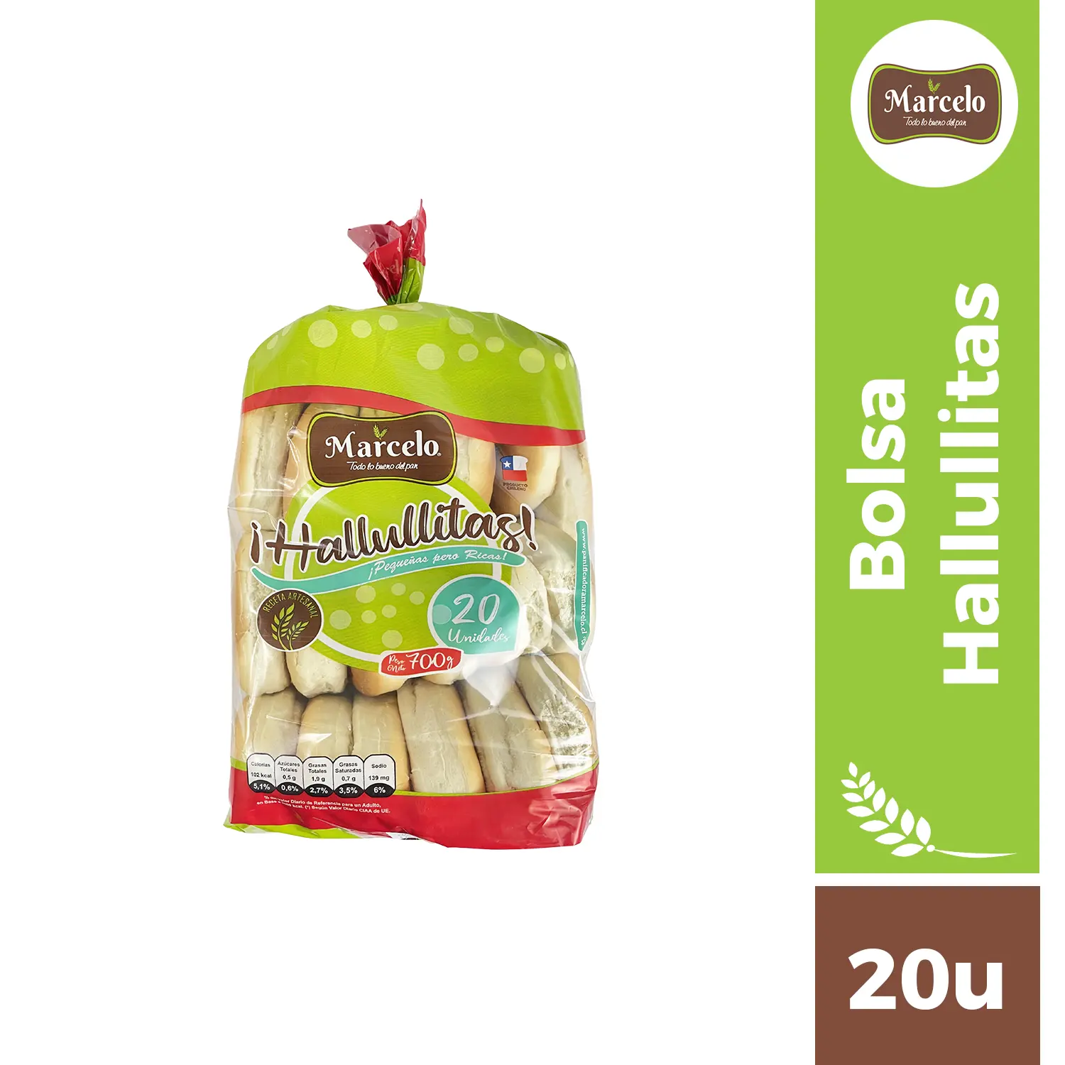 Bolsa pan hallullitas 20 unidades 700g Marcelo