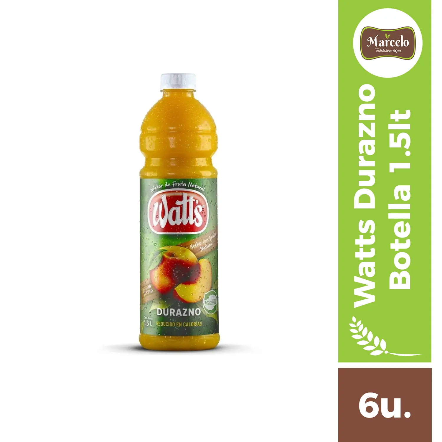Jugo néctar Watt´s durazno boca ancha 1.5 litros 6 unidades