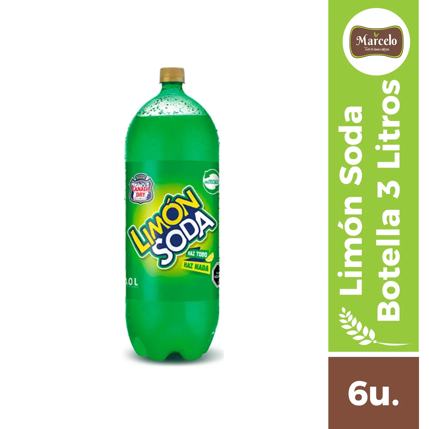 Bebida Limón Soda botella 3 litros 6 unidades