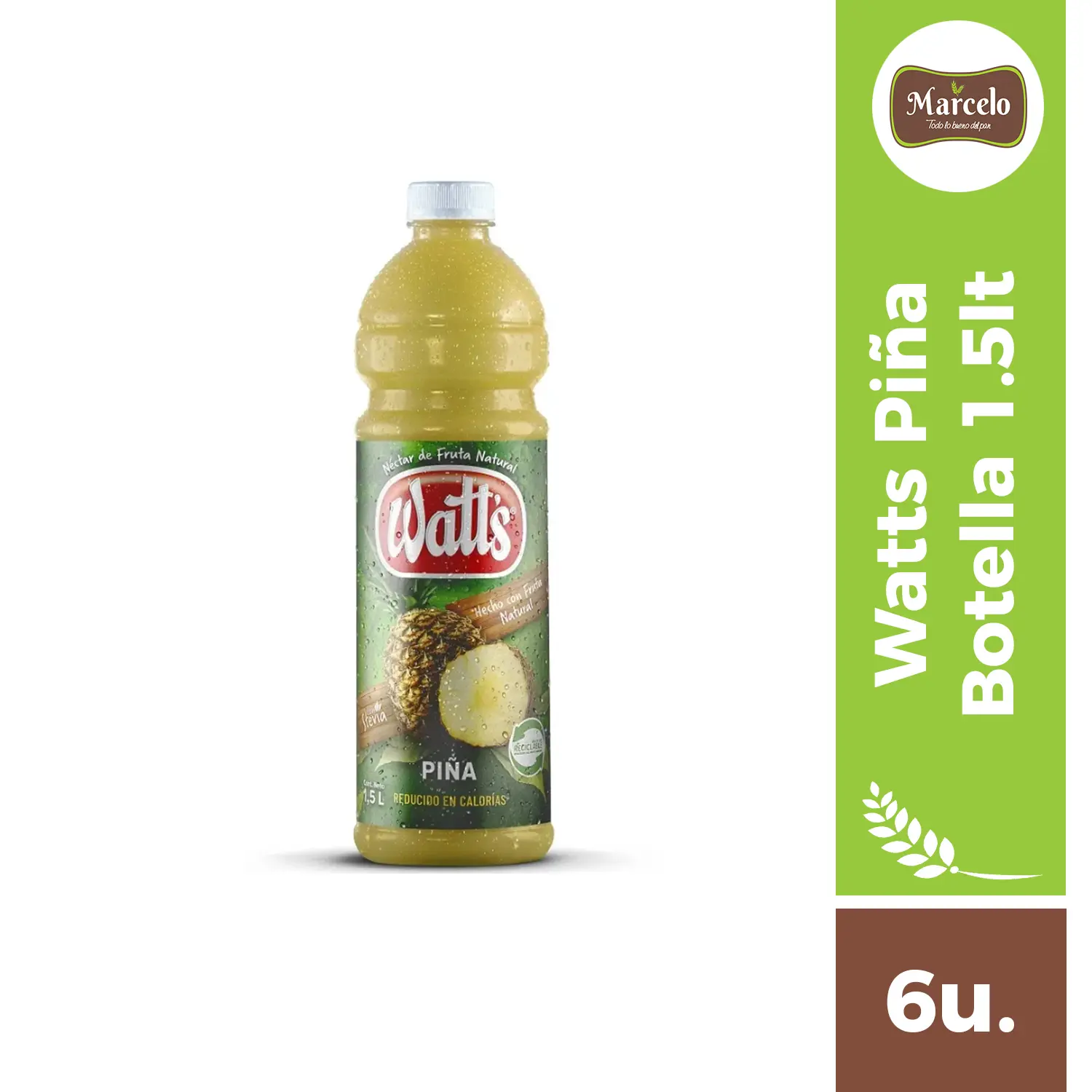 Jugo néctar Watt´s piña boca ancha 1.5 litros 6 unidades